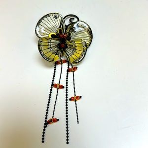 Orna Lalo rare Resin Hand Painted Mechanical Moving Au Tremblant Butterfly pin